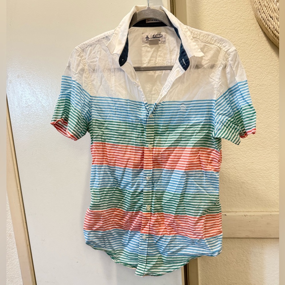 Penguin by Munsingwear Striped Button Down Shirt heritage slim fit small